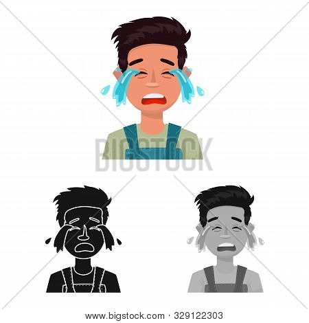 Vector Illustration Of Guy And Cry Icon. Set Of Guy And Tears Vector Icon For Stock.