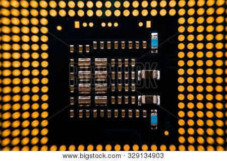 Close up center of CPU, macro picture of Central processing unit show small content of CPU