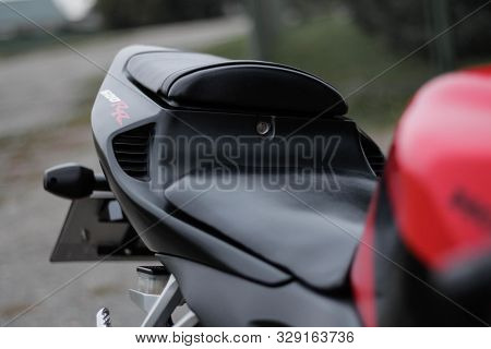 Krasnoyarsk, Russia - September 9, 2019: Red And Black Sportbike Honda Cbr 600 Rr 2005 Pc37.