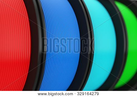 3d Printer Color Filament Coils Extreme Closeup. 3d Rendering