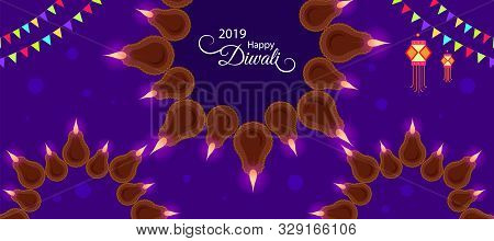Diwali Festival Greeting Layout With Traditional Hanging Lamp. Beautiful Background With Indian Deco