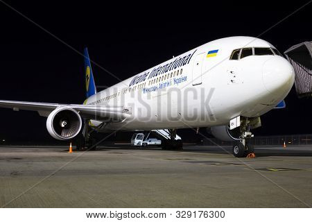 Borispol, Ukraine - October 18, 2019: Ur-gea Ukraine International Airlines Boeing 767-300 On The Pa