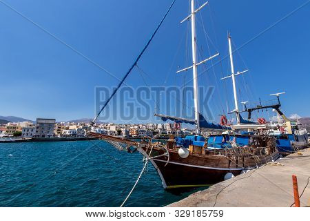 Agios Nikolaus, Greece - September 10, 2019: Sailing Boat Standing In The Port On A Sunny Day.