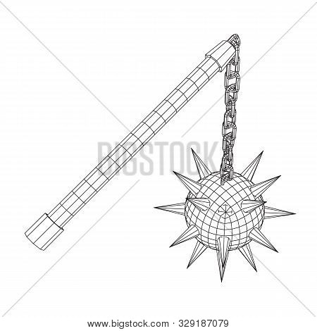 Medieval Chained Mace Ball. Wireframe Low Poly Mesh Vector Illustration.