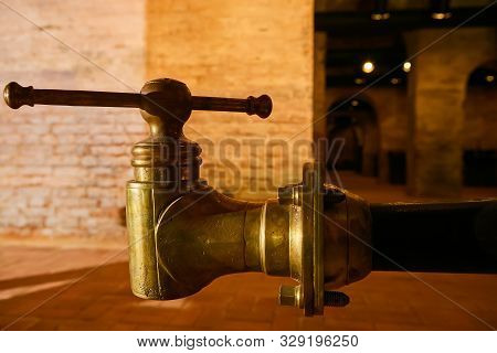 Detalis Of Medieval Traditional Distiller Cube Made From Copper Production Of Alcohol, Cognac, Whisk