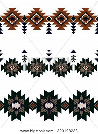 Seamless Abstract With Three Rows Of African Ethnic With White Background.