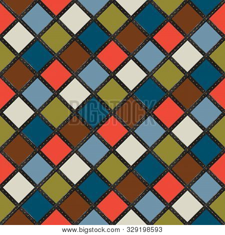 Beautiful Seamless Colored Diamond Pattern With Black Lines.