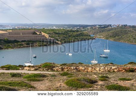 Cala Teulera Bay Near La Mola Fortress On The Island Of Menorca, Spain