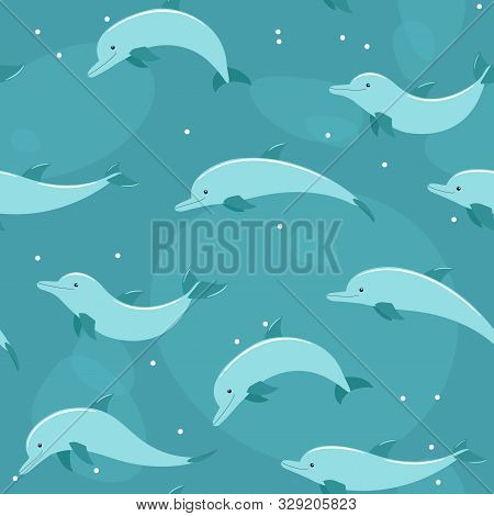 Seamless Pattern With Dolphins. Vector Illustration. Marine Animals, The Cetaceans.