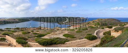 Panorama Of Cala Teulera Bay Near La Mola Fortress On The Island Of Menorca, Spain