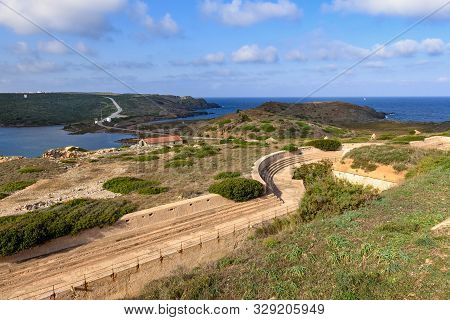 Cala Teulera Bay Near La Mola Fortress On The Island Of Menorca, Spain
