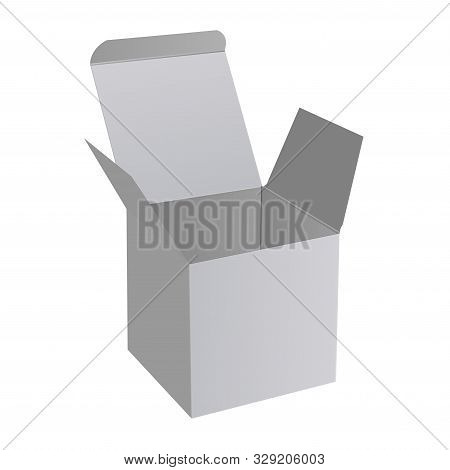 Open Box. 3d Square Paper Mockup. Gift Surprise Package Design. Carton Mail Container For Shipping A