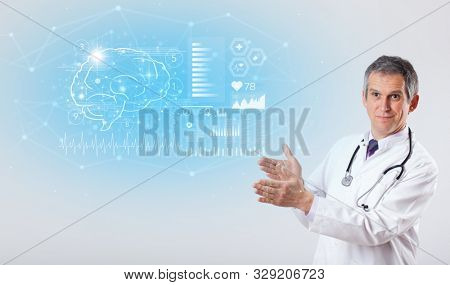Middle aged neurologist showing the test result