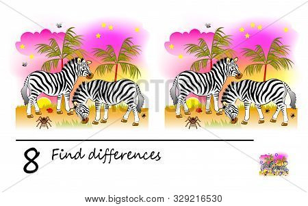 Find 8 Differences. Logic Puzzle Game For Children And Adults. Printable Page For Kids Brain Teaser 