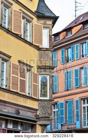 House Exterior Architectural Structure Called Oriel, In Colmar, Alsace, France