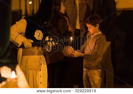 Marchena, Seville, Spain - April 18, 2019: Procession Of Holy Week In Marchena, Seville. Holy Thurst