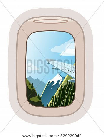 Aairplane Window Vector Traveling By Plane And Porthole View In Flight Illustration Tourism Set Of W