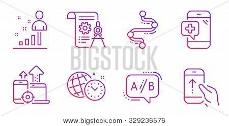 Divider Document, Ab Testing And Seo Devices Line Icons Set. Medical Phone, Time Management And Stat