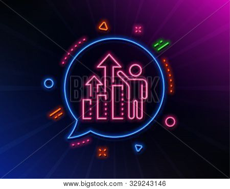 Employee Results Line Icon. Neon Laser Lights. Work Result Sign. Statistics Chart Symbol. Glow Laser