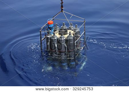 Ctd Rosette Sampler With Bathometers And Other Science Equipment For Measurement Of Underwater Envir