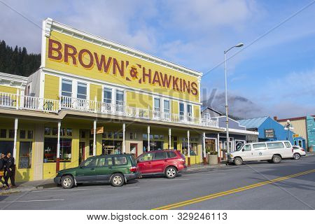 Seward, Ak, Usa - Sep. 19, 2019: Historic Buildings In Seward City Center On 4th Avenue Near Washing
