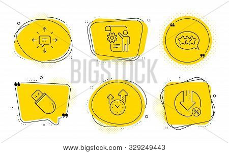 Usb Stick, Time Management And Loan Percent Signs. Chat Bubbles. Stars, Sms And Settings Blueprint L