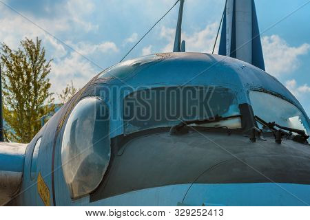 Daejeon, South Korea; October 20, 2019: Nose Section And Cockpit Windows Of Grumman S-2 Tracker Airc