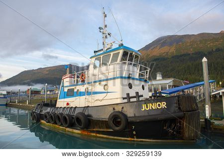 Seward, Ak, Usa - Sep. 19, 2019: Tugboat Junior At Seward Boat Harbor In Seward, Kenai Peninsula, Al
