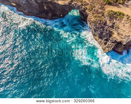 Landscape Over Broken Beach In Nusa Penida, Indonesia Angels Billabong Beach. Popular Tourist Destin