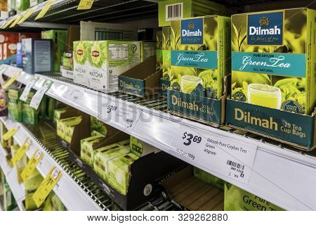 Canberra, Australia - Sep 2, 2018: Tea Products On Display On Shelves For Sale In The Coles Supermar