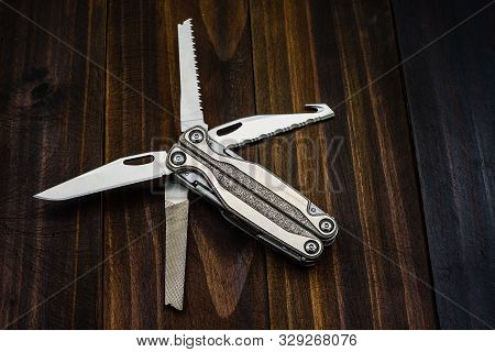 Silver Coating Multitool With Saw And Knife For Military, Isolated