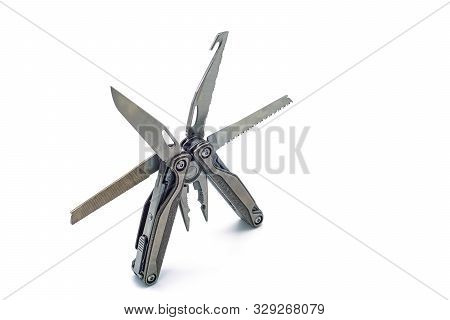 Silver Coating Multitool With Saw And Knife For Military, Isolated