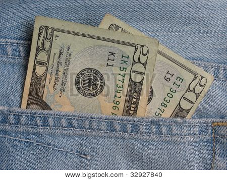 USD noter i blå Jeans lomme