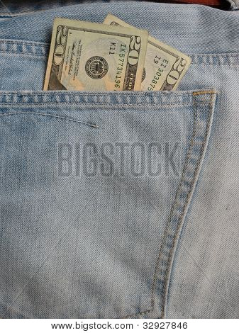 USD noter i blå Jeans lomme