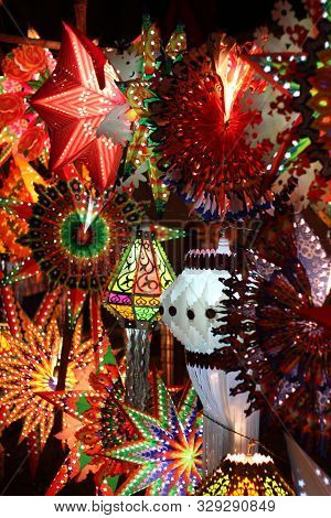 Colorful Diwali Lanterns Also Called As Skylanterns Lit Up For Decoration On Occassion Of Diwali Fes