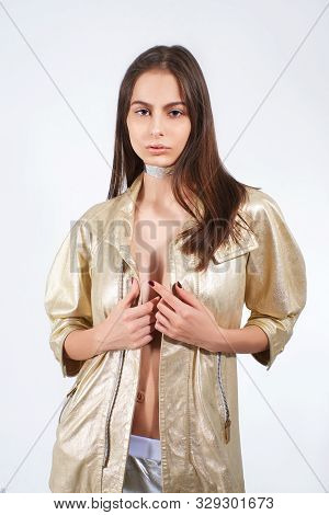 Girl With Deer Horns In Green Makeup