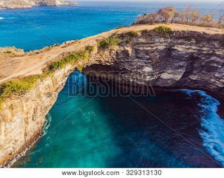 Landscape Over Broken Beach In Nusa Penida, Indonesia Angels Billabong Beach. Popular Tourist Destin