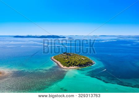 Beautiful Blue Paradise, Archipelago On Adriatic Sea In Croatia, Near Pakostane, Aerial Seascape