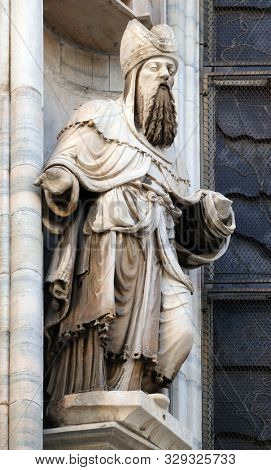 MILAN, ITALY - JUNE 22, 2018: Issachar, statue on the Milan Cathedral, Duomo di Santa Maria Nascente, Milan, Lombardy, Italy