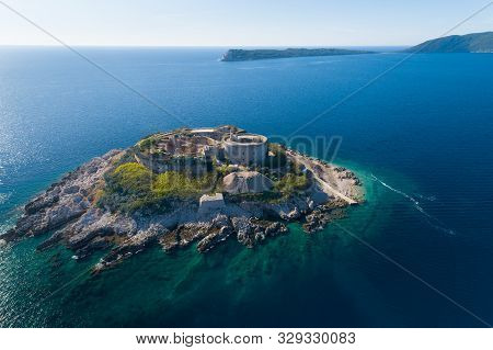 Aerial View Of Mamula Island Fort, Boka Kotorska Bay Of Adriatic Sea