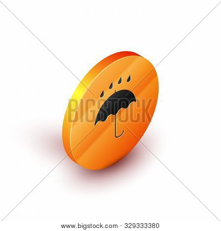 Isometric Umbrella And Rain Drops Icon Isolated On White Background. Waterproof Icon. Protection, Sa