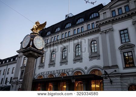 Stockholm, Sweden - April 18, 2019: The Main Train Station Centralstation In Stockholm With A Analog