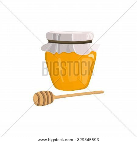 A Jar Of Honey And A Spoon For Honey.