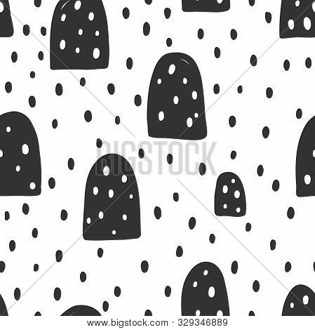 Vector Seamless Monochrome Pattern. Vector Hand Drawn Scandinavian Style Illustration Design.