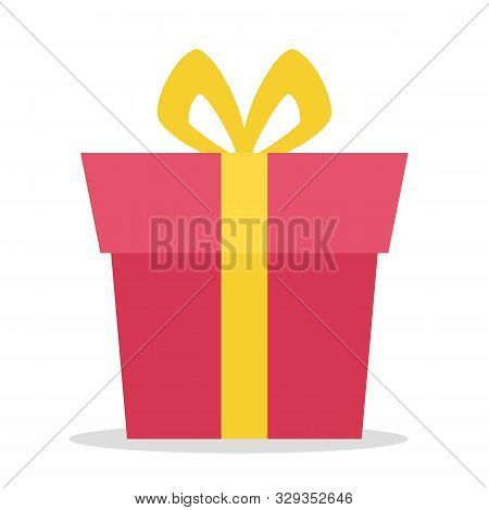 Vector Illustration Of Red Gift Box With Golder Ribbon.
