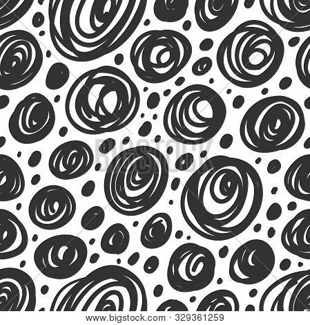 Vector Seamless Monochrome Pattern. Vector Hand Drawn Scandinavian Style Illustration Design.
