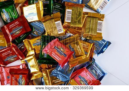 October 14 2019 Ny Usa: Ghiradelli Brand Chocolates In The Ghirardelli Collection Of Small Chocolate