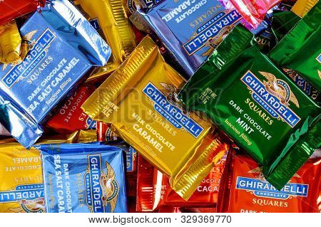 October 14 2019 Ny Usa: Ghiradelli Brand Chocolates In The Ghirardelli Collection Of Small Chocolate