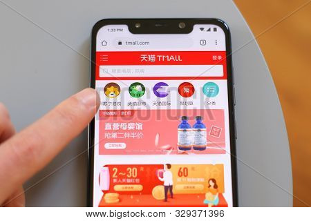 Warsaw, Poland - October 22, 2019: User Visiting Tmall Chinese Shopping Website On A Xiaomi F1 Pocop