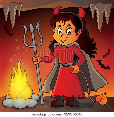 Girl In Devil Costume Image 2 - Eps10 Vector Picture Illustration.
